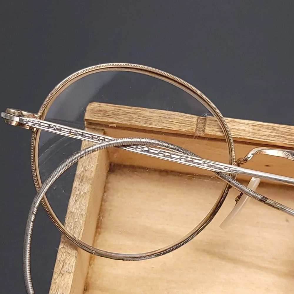 Antique Sischo & Beard Optician Eye Glasses 1/10 12k Gold‎ Wooden Box